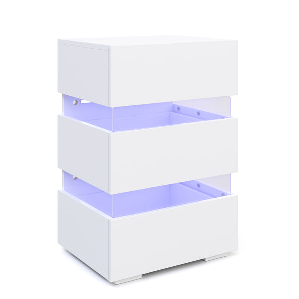 Nachttisch LED BONO mit 3 Schubladen weiss