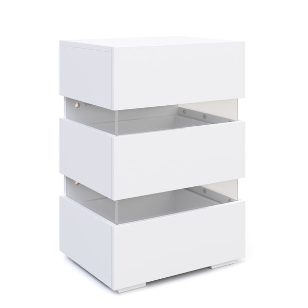 Nachttisch LED BONO mit 3 Schubladen weiss