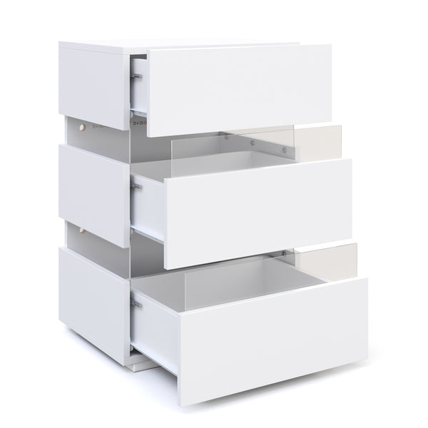 Nachttisch LED BONO mit 3 Schubladen weiss