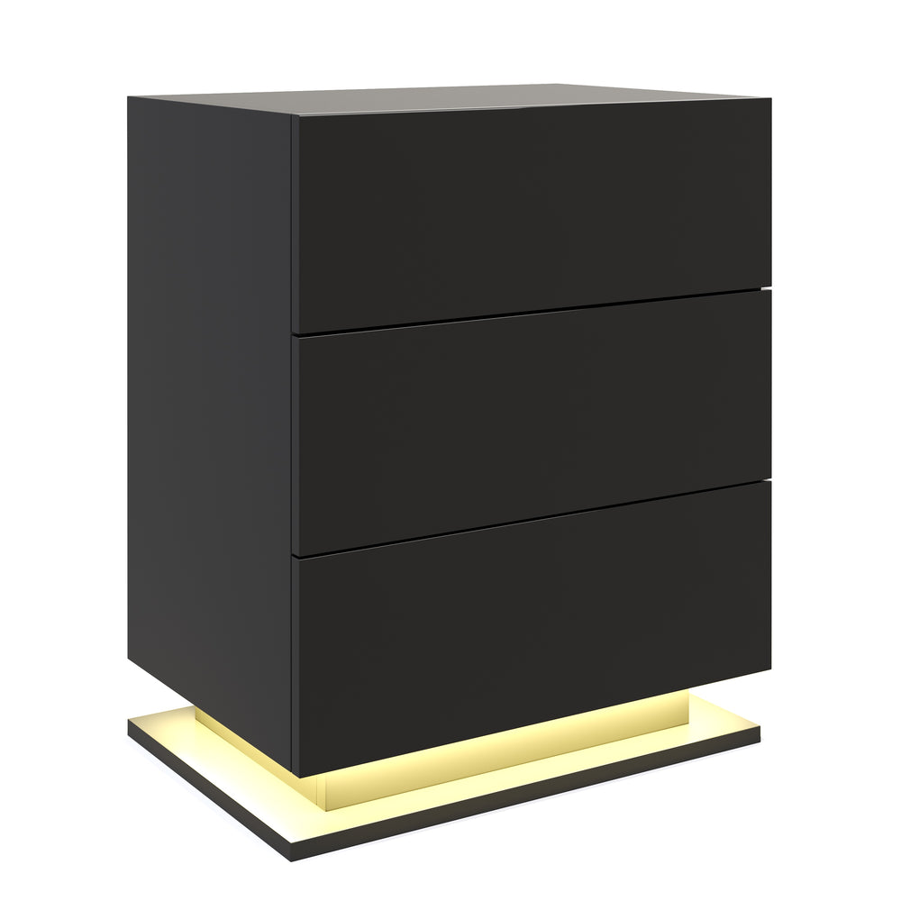Comodino LED MINO con 3 cassetti, nero