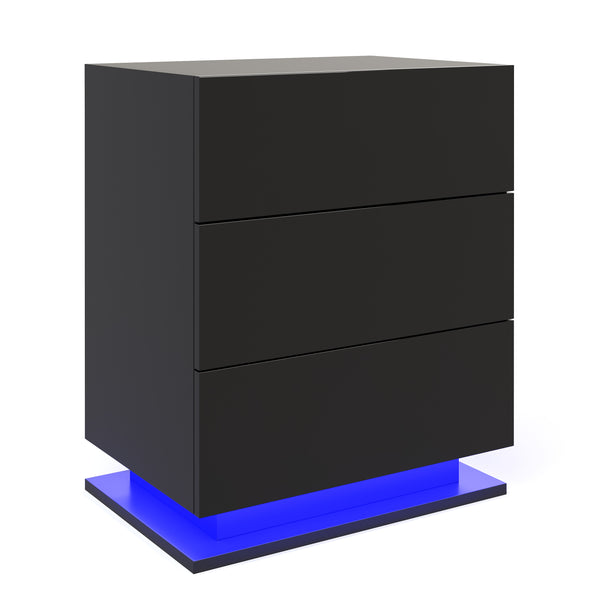 Nachttisch LED MINO mit 3 Schubladen schwarz