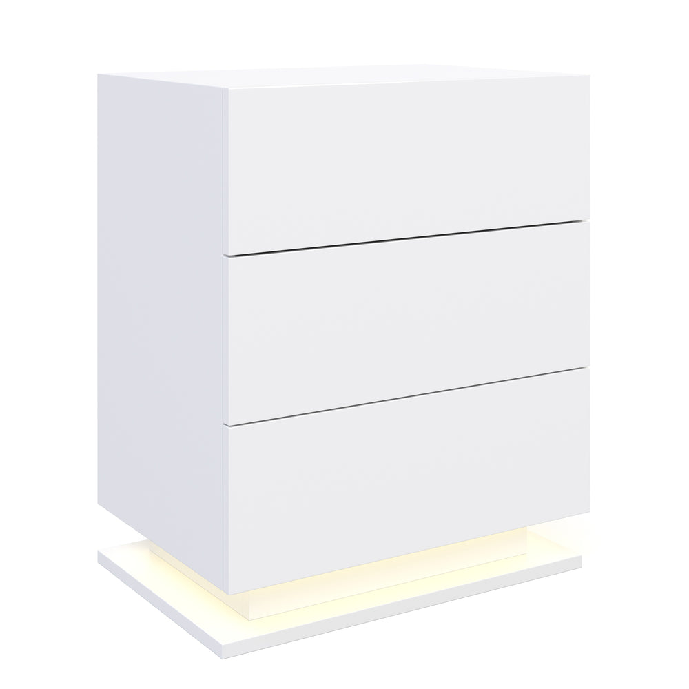 Comodino LED MINO con 3 cassetti, bianco