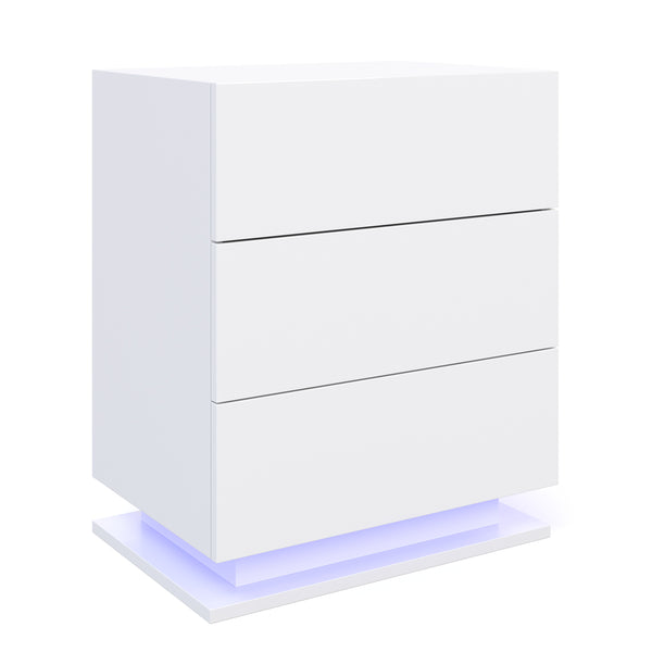 Nachttisch LED MINO mit 3 Schubladen weiss