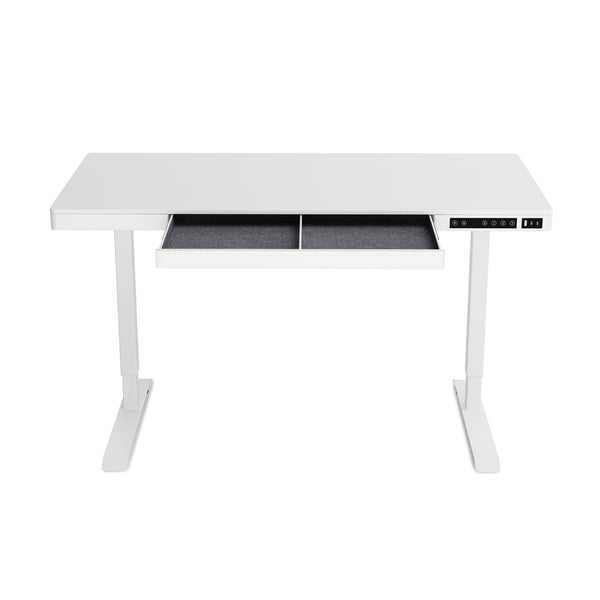 Stehpult elektrisch mit Schublade 120 x 60 cm weiss