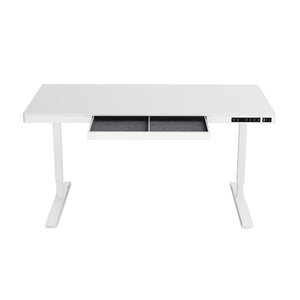 Bureau assis-debout électrique avec tiroir, 140 x 70 cm, blanc