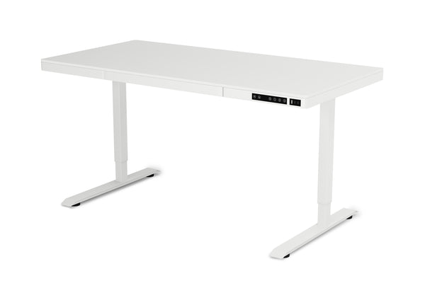 Bureau assis-debout électrique avec tiroir, 140 x 70 cm, blanc
