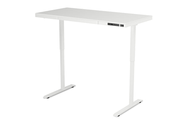 Bureau assis-debout électrique avec tiroir, 140 x 70 cm, blanc