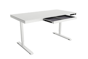 Bureau assis-debout électrique avec tiroir, 140 x 70 cm, blanc
