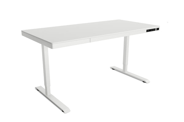 Bureau assis-debout électrique avec tiroir, 140 x 70 cm, blanc