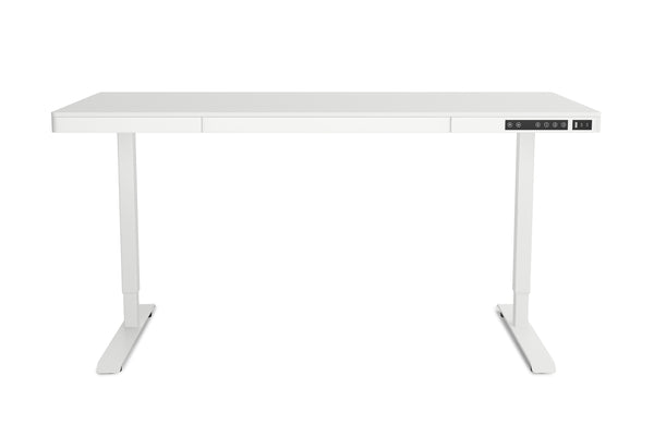 Bureau assis-debout électrique avec tiroir, 140 x 70 cm, blanc