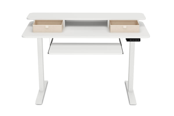 Stehpult elektrisch mit Ablage + Tastaturfach 120 x 60 cm weiss