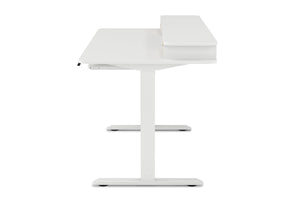 Stehpult elektrisch mit Ablage + Tastaturfach 140 x 70 cm weiss