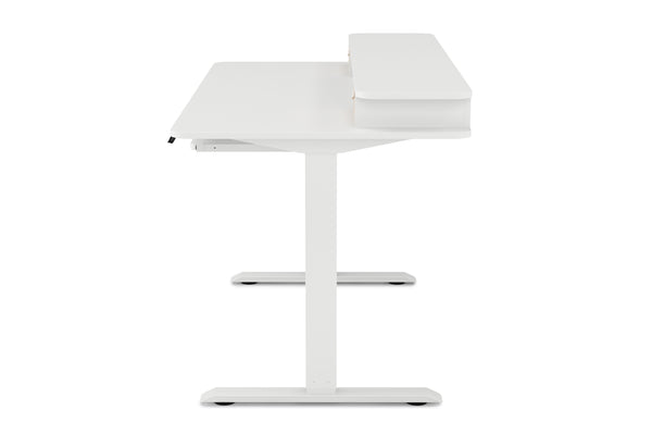 Stehpult elektrisch mit Ablage + Tastaturfach 140 x 70 cm weiss