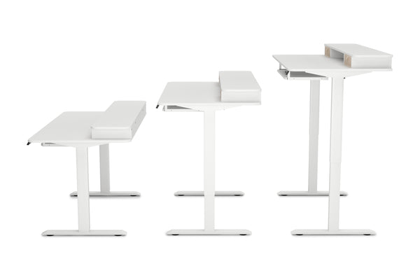 Stehpult elektrisch mit Ablage + Tastaturfach 140 x 70 cm weiss