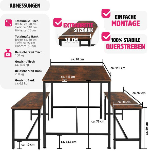 Sitzgruppe Bolton Industrial Holz dunkel, rustikal