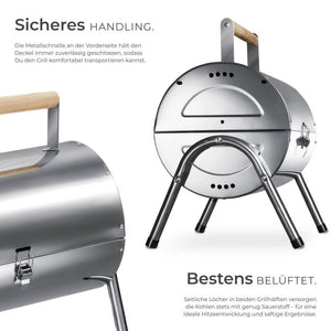 Edelstahlgrill mit 2 Grillflächen und 2 Kohlewannen silber