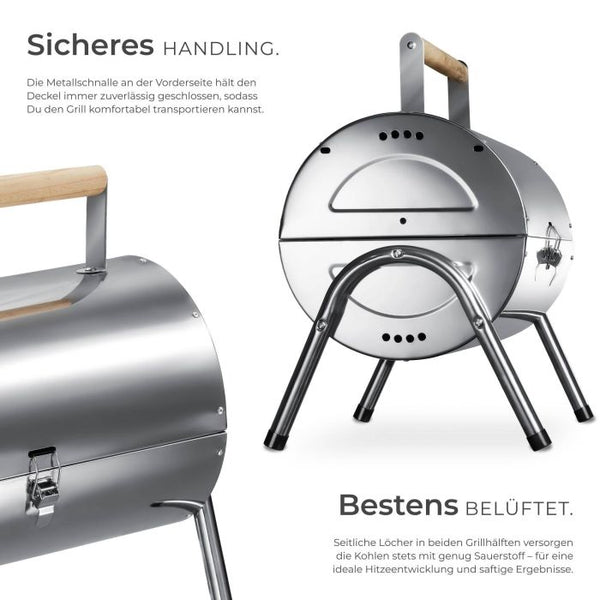 Edelstahlgrill mit 2 Grillflächen und 2 Kohlewannen silber