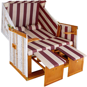 Strandkorb mit Polster, verstellbar, rot/weiss