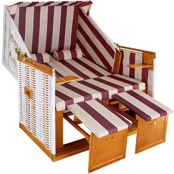 Strandkorb mit Polster, verstellbar, rot/weiss