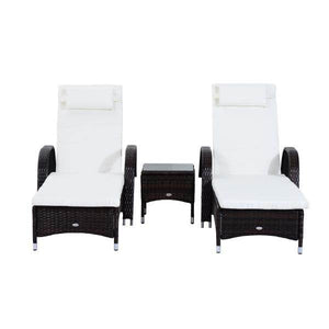 Sonnenliege Tisch 3er Set Gartenmöbel Polyrattan Braun