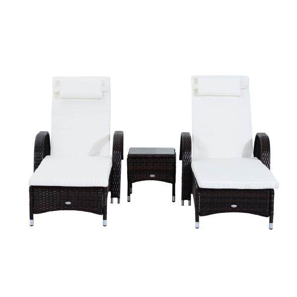 Sonnenliege Tisch 3er Set Gartenmöbel Polyrattan Braun