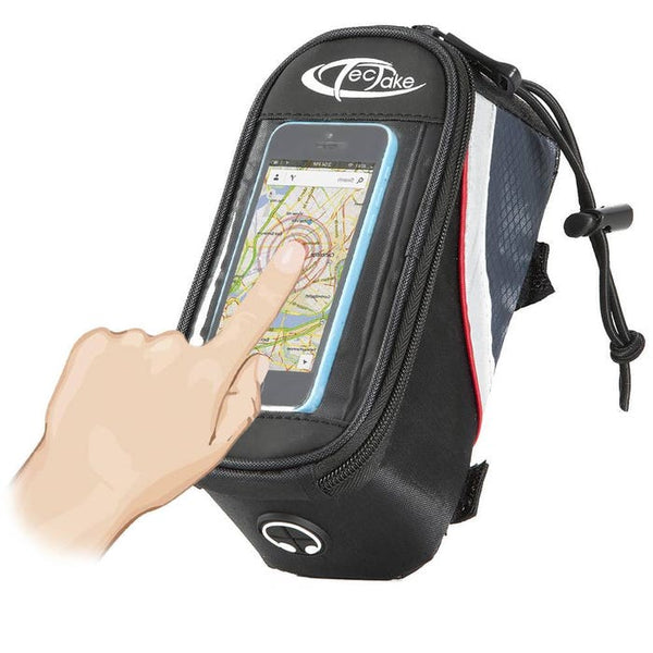 Fahrradtasche mit Rahmen-Befestigung für Smartphones schwarz/grau/rot 18 x 8,5 x 8,5 cm