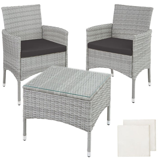 Rattan Gartenset Luzern 2+1 - hellgrau