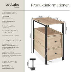 Nachttisch Tullamore Industrial Holz hell, Eiche Sonoma
