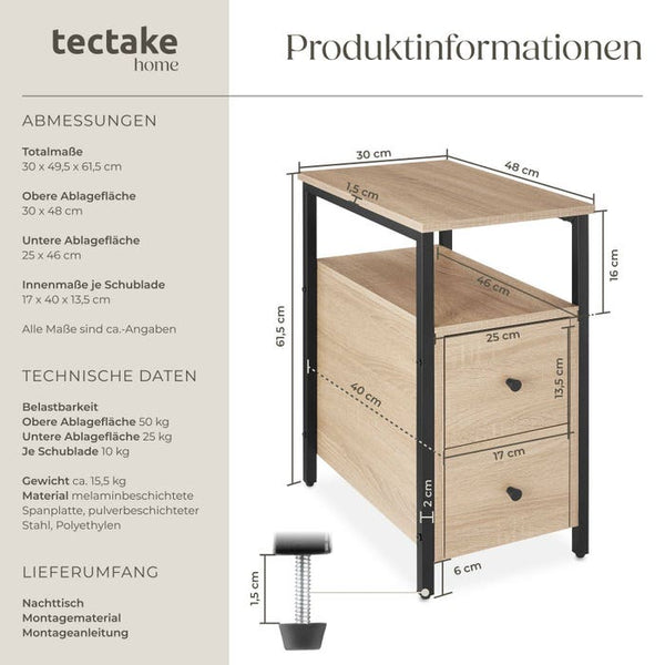Nachttisch Tullamore Industrial Holz hell, Eiche Sonoma