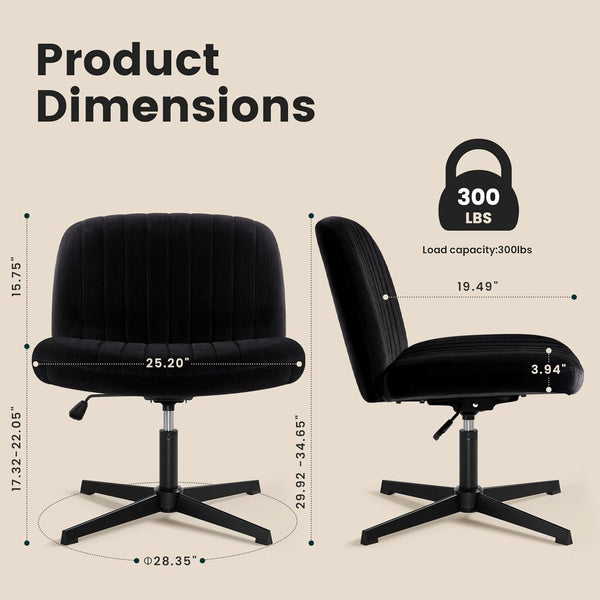 Office chair without armrests with rocking function, black