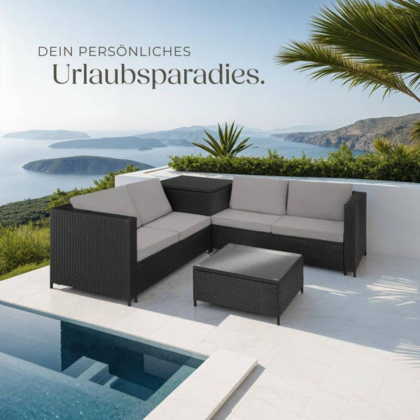 Rattan Lounge Siena schwarz/grau