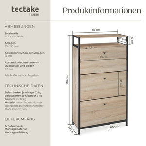Schuhschrank Braddock Industrial Holz hell, Eiche Sonoma 61 cm