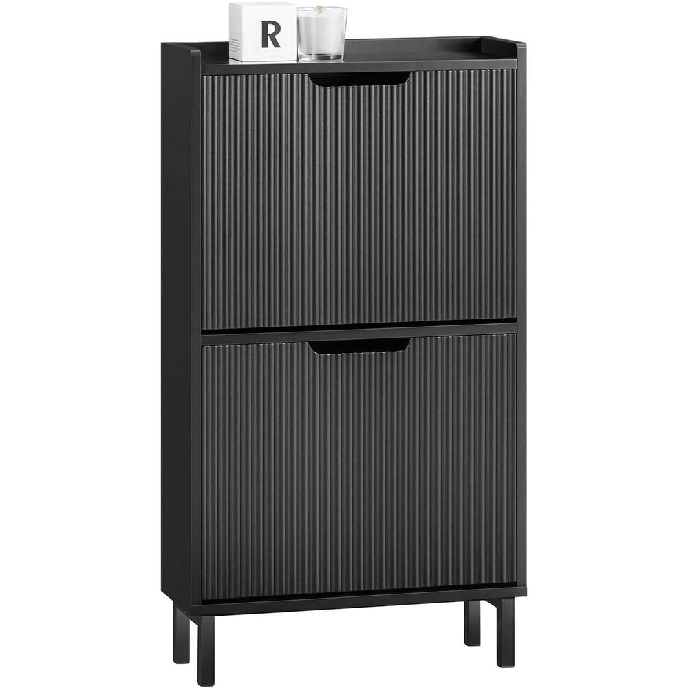 Schuhkipper mit 2 Klappen Schuhschrank schmal Schuhkommode Schwarz