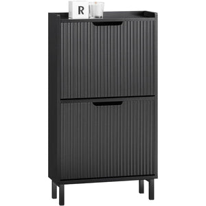 Schuhkipper mit 2 Klappen Schuhschrank schmal Schuhkommode Schwarz