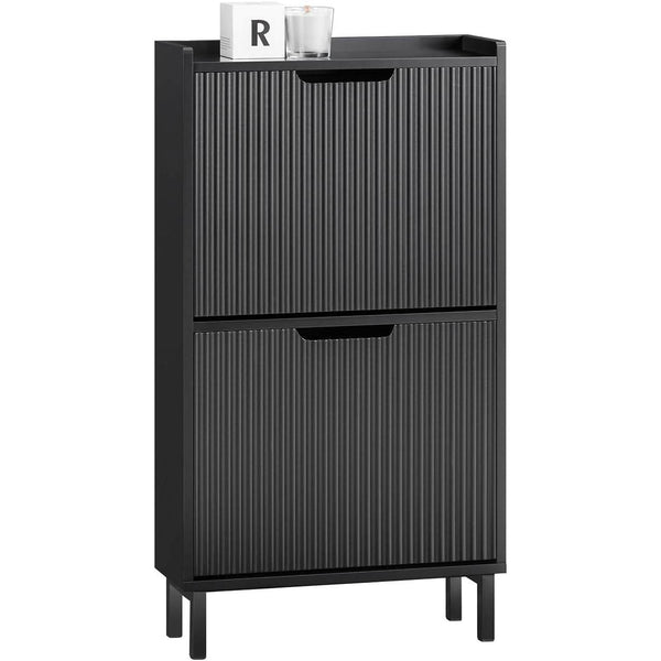 Schuhkipper mit 2 Klappen Schuhschrank schmal Schuhkommode Schwarz