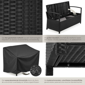 Rattan-Gartenbank Vecchia 2-Sitzer mit Stauraum schwarz
