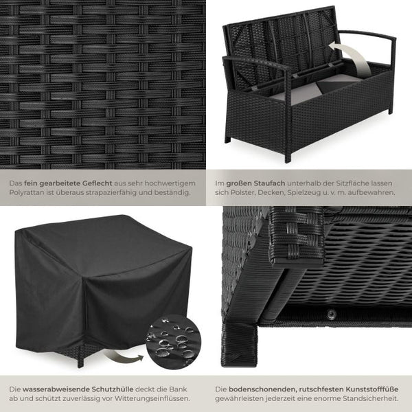 Rattan-Gartenbank Vecchia 2-Sitzer mit Stauraum schwarz