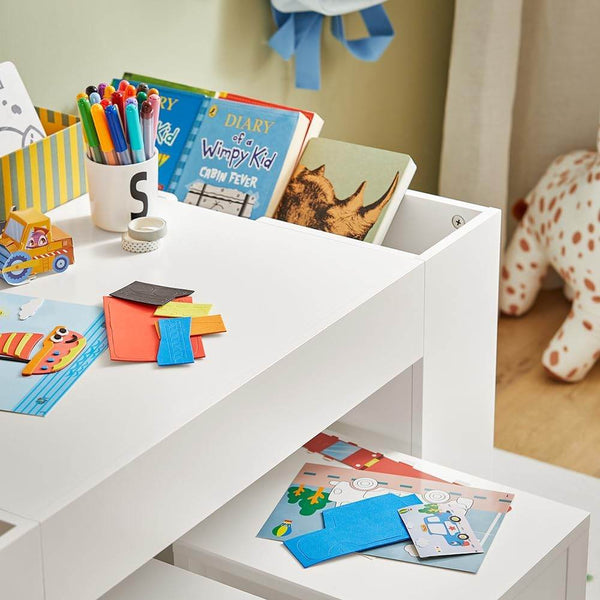 Kindertisch Mit 2 Stühlen Kindersitzgruppe Spieltisch Weiss| KMB75-W