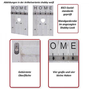 Wandgarderobe Garderobenpaneel Shabby-Look Vintage, 8 Haken 91x60cm ~ braun, shabby