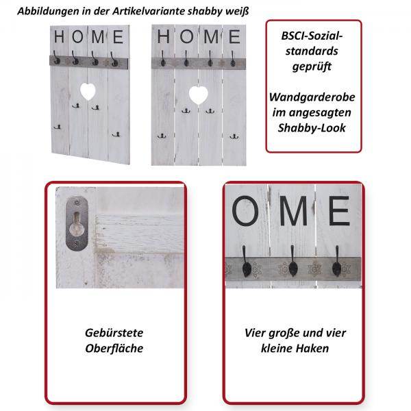 Wandgarderobe Garderobenpaneel Shabby-Look Vintage, 8 Haken 91x60cm ~ braun, shabby