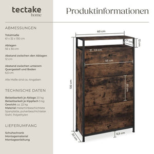 Schuhschrank Braddock Industrial Holz dunkel, rustikal 61 cm