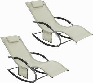2-er Set Gartenliege Sonnenliege mit Tasche Liegestuhl Beige OGS28-MIx2