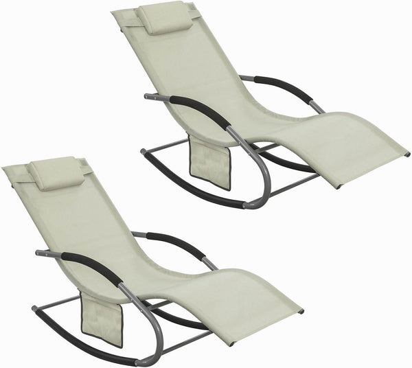 2-er Set Gartenliege Sonnenliege mit Tasche Liegestuhl Beige OGS28-MIx2
