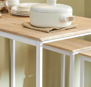 Bartisch mit 4 Hockern | Bartisch set | Stehtisch | 5-teilig | weiß-natur | OGT15-WN