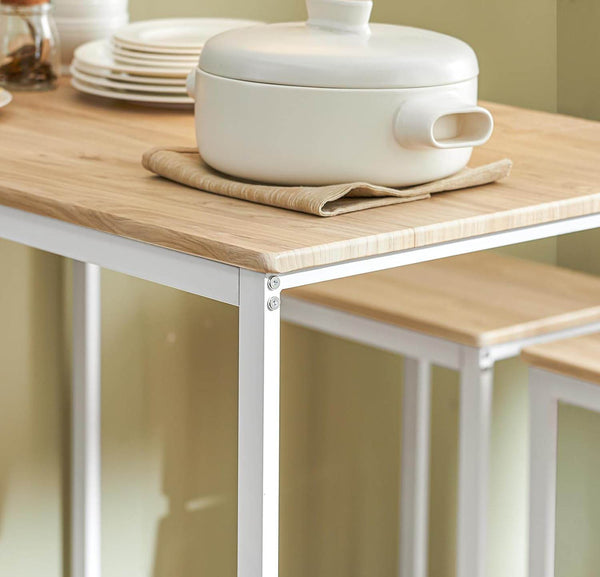 Bartisch mit 4 Hockern | Bartisch set | Stehtisch | 5-teilig | weiß-natur | OGT15-WN