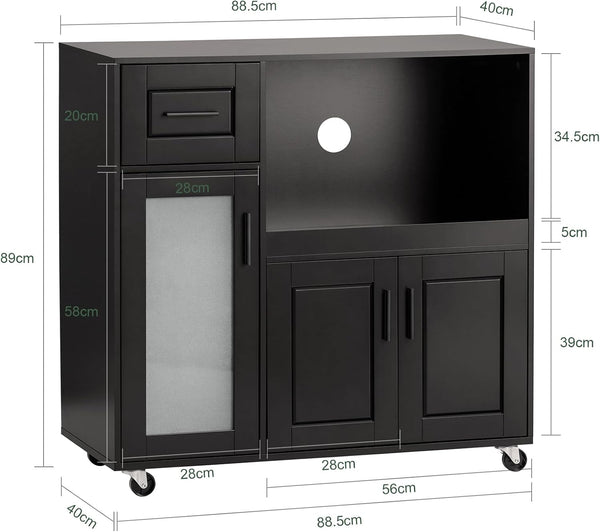 Küchenwagen | Sideboard auf Rollen | Küchenschrank| Rollwagen | Schwarz | FSB78-SCH