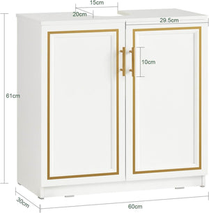 Waschbeckenunterschrank Badschrank Waschtisch Weiß+Gold BZR86-W