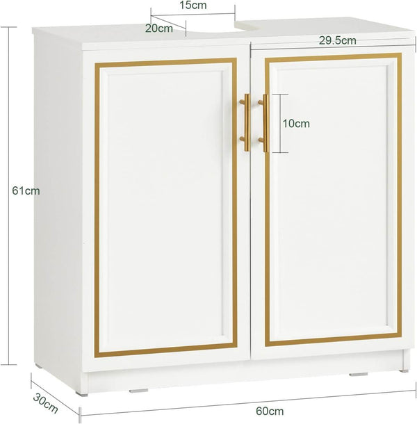 Waschbeckenunterschrank Badschrank Waschtisch Weiß+Gold BZR86-W