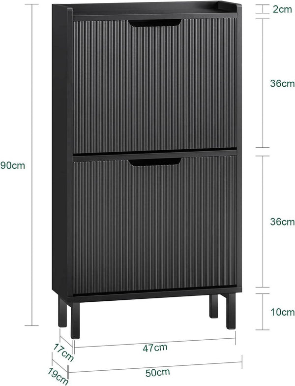 Schuhkipper mit 2 Klappen Schuhschrank schmal Schuhkommode Schwarz
