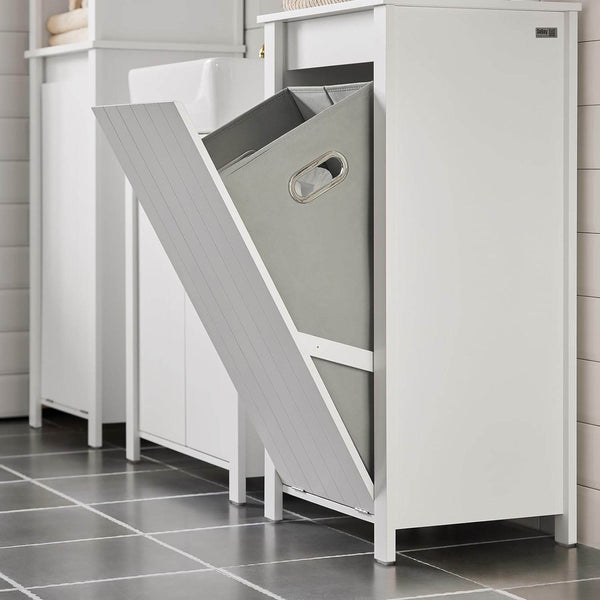 Wäscheschrank mit ausklappbarem Wäschesack | Wäschesammler | Wäschekorb | Weiss BZR100-W